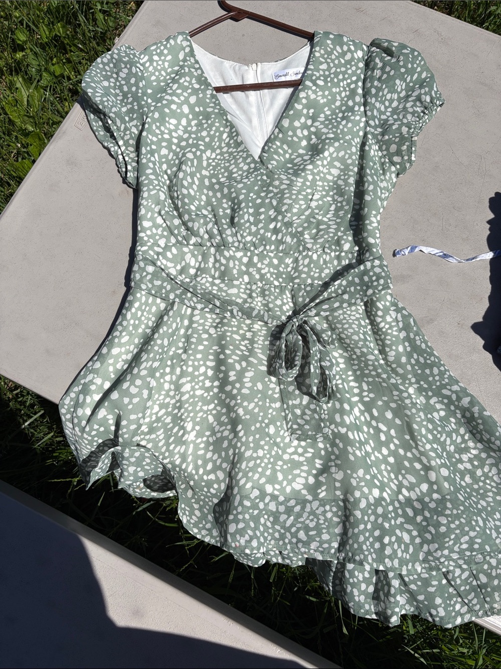 Sage Green Printed Wrap Mini Dress